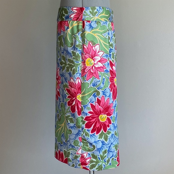 Talbots Womens Straight Pencil Skirt Size 4 Blue Pink Floral Cotton Career - Picture 3 of 5